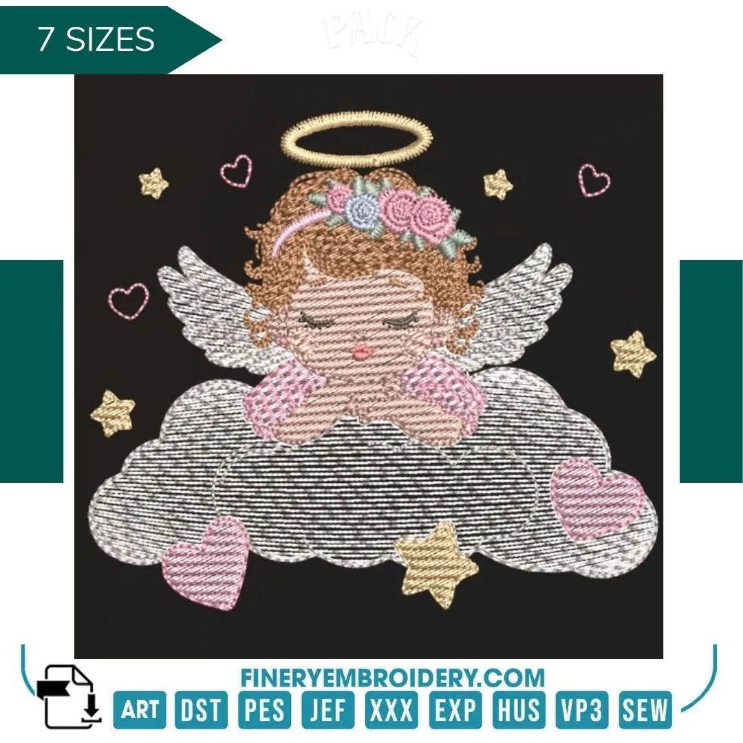 Adorable Angel Baby Girl Embroidery Design Pack – 7 Sizes