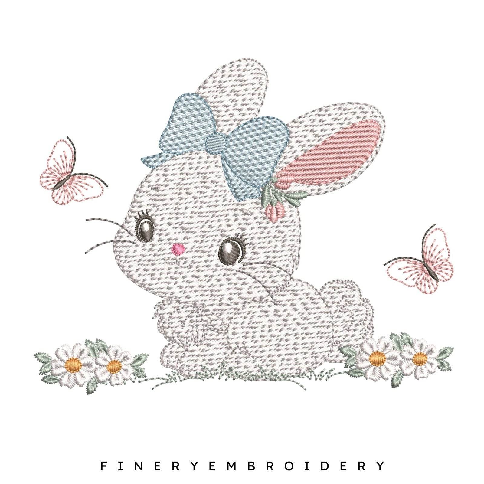 Adorable Bunny with Bow Embroidery Design - 7 Sizes | FineryEmbroidery - Image 2