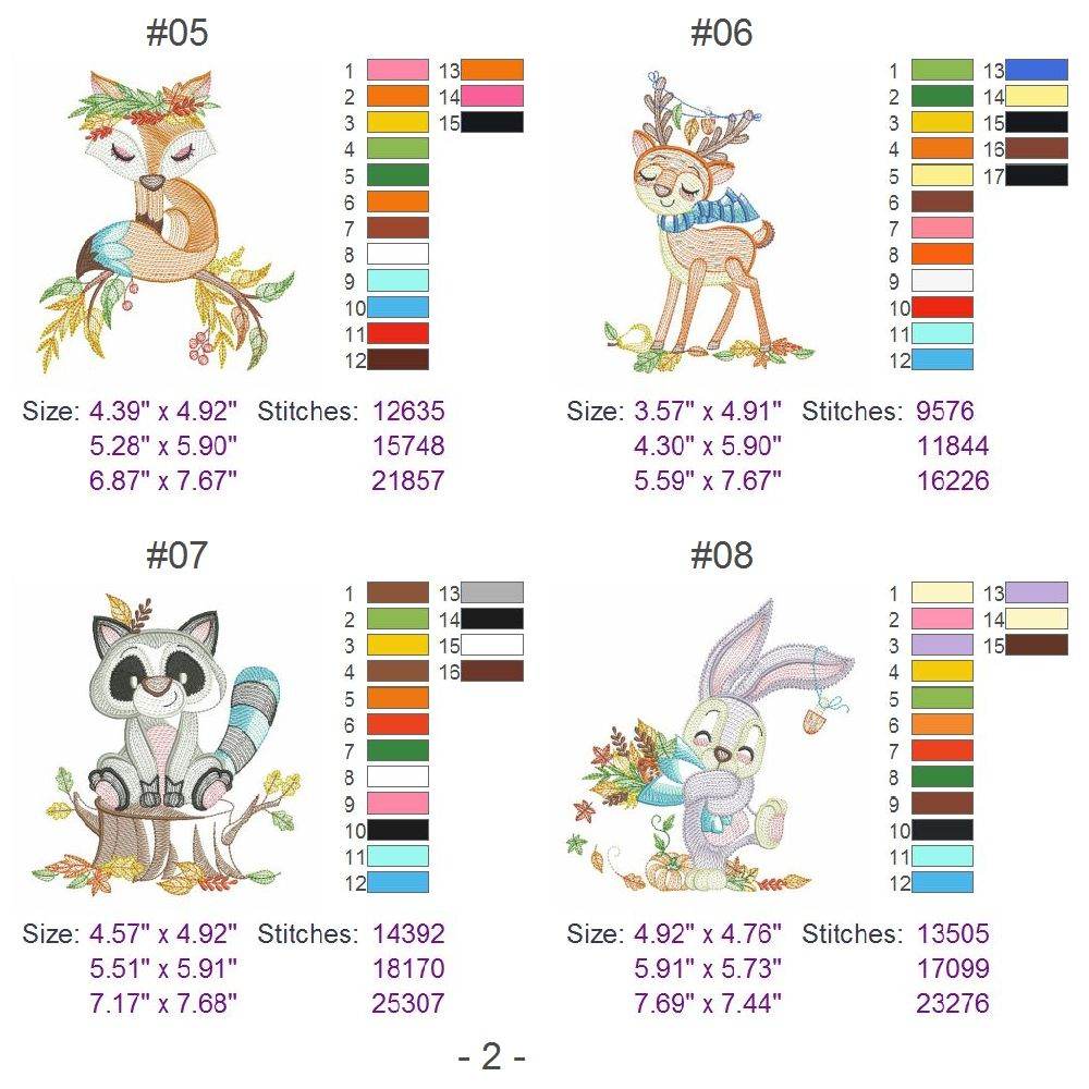 Special Fall Animals Embroidery Pack – 10 Designs in 3 Sizes - Image 3