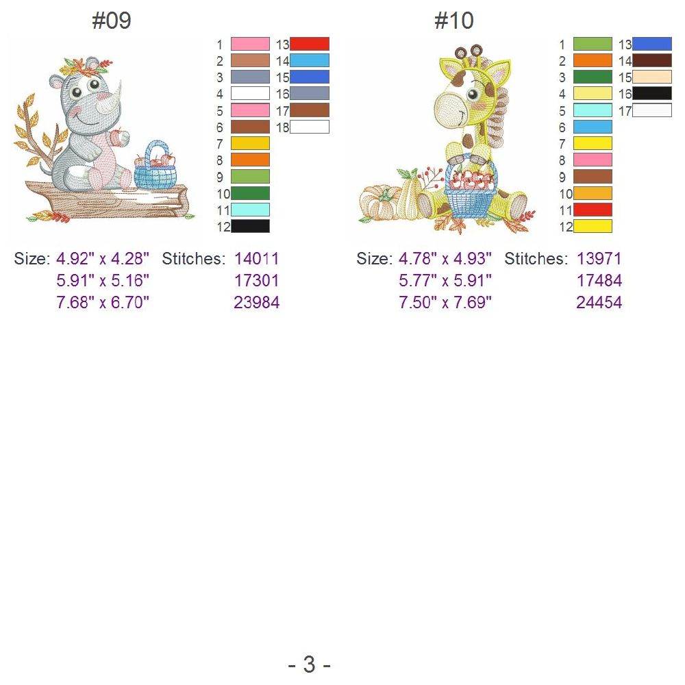 Special Fall Animals Embroidery Pack – 10 Designs in 3 Sizes - Image 4