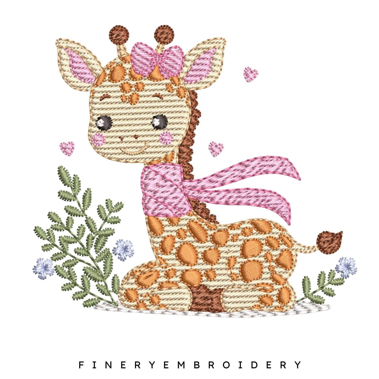 Adorable Giraffe with Bow Embroidery Design - 7 Sizes | FineryEmbroidery - Image 2