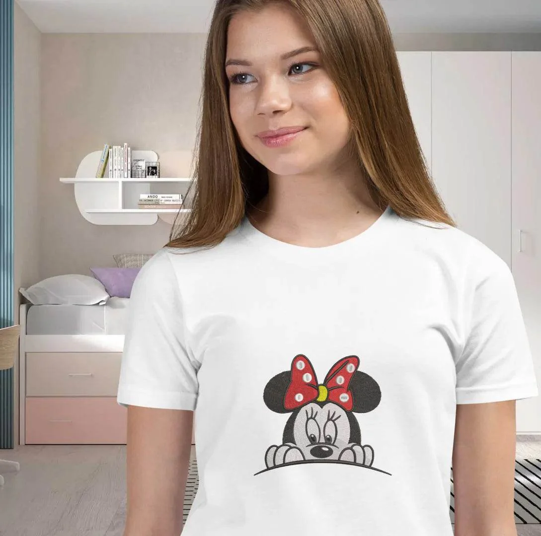 Adorable Minnie Mouse Embroidery Design with Red Bow - Image 2
