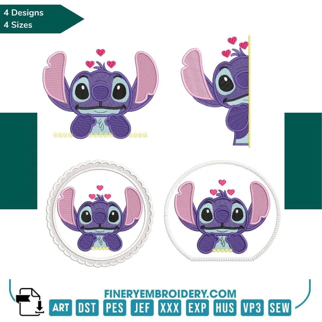 Adorable Stitch Embroidery Pack – 4 Unique Designs in 4 Sizes