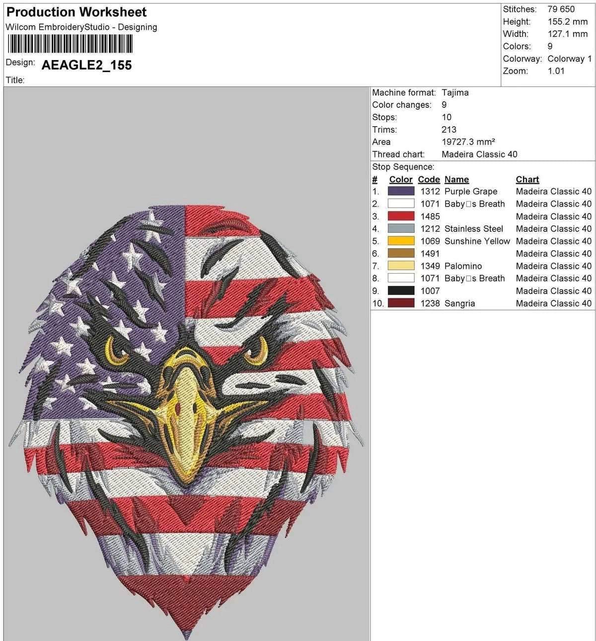 American USA Eagle Head - Embroidery Design - Image 4