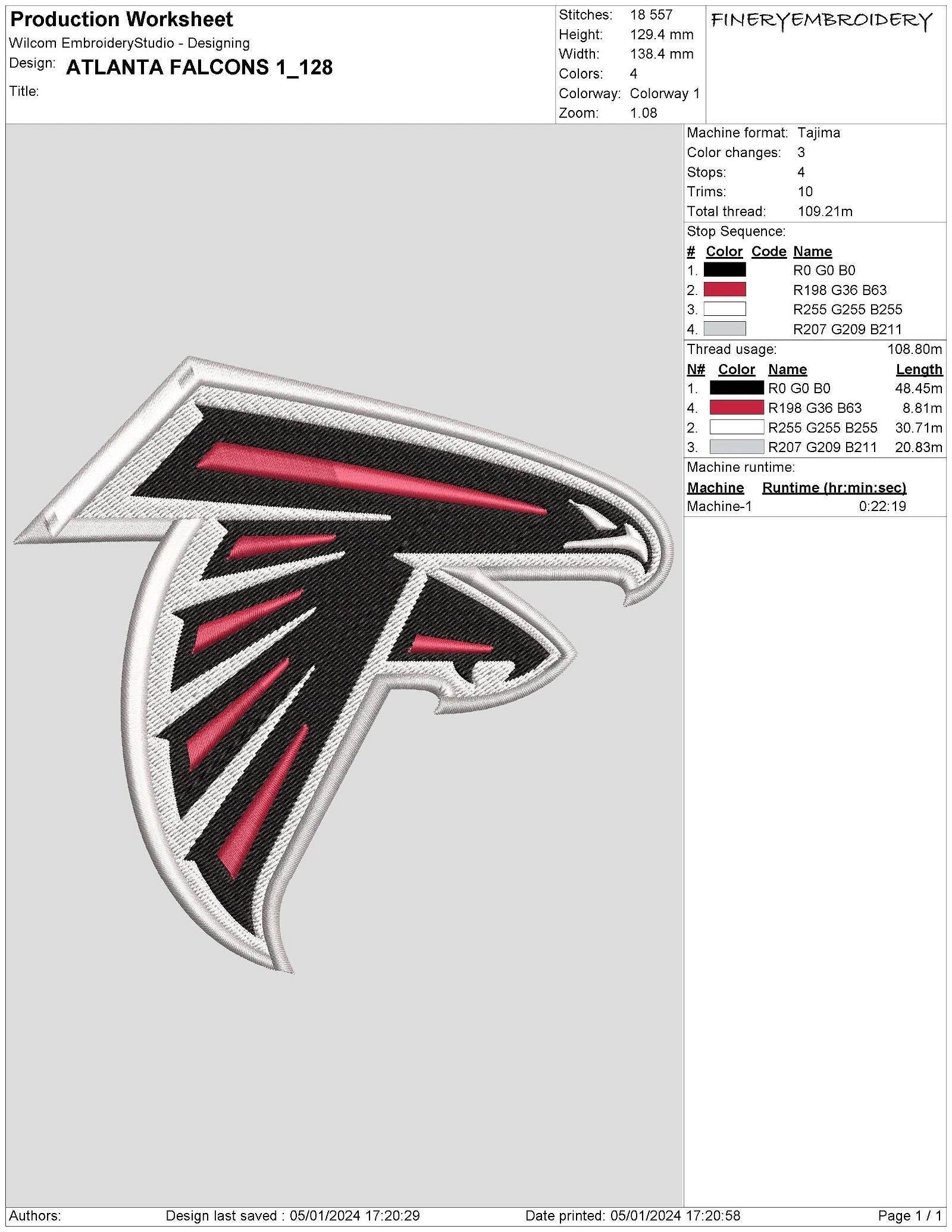 Atlanta Falcons 1 : Embroidery Design - Image 3