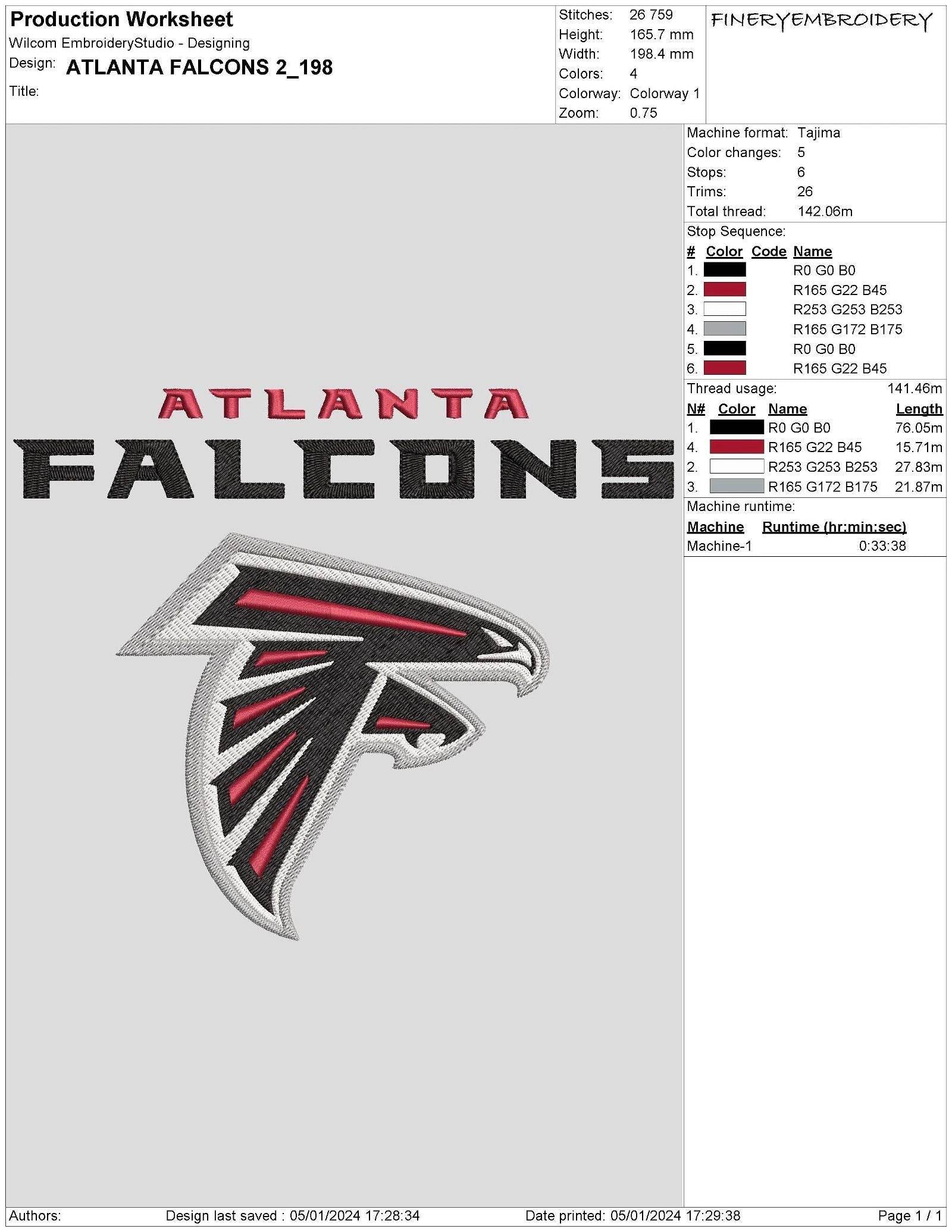 Atlanta Falcons 2 : Embroidery Design - Image 2