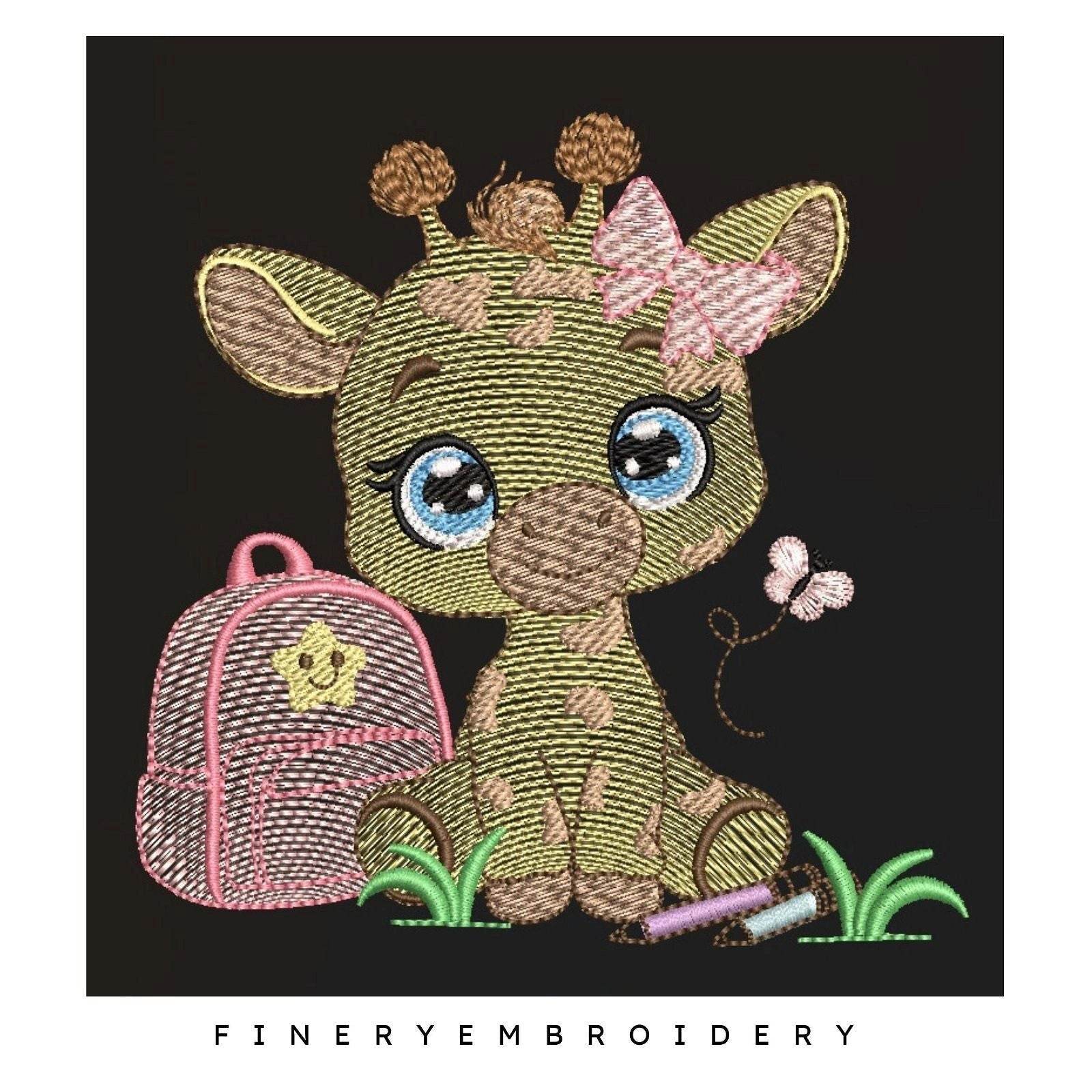 Baby Giraffe back to school - Girls and boys- 2 Embroidery designs Pack - Image 3