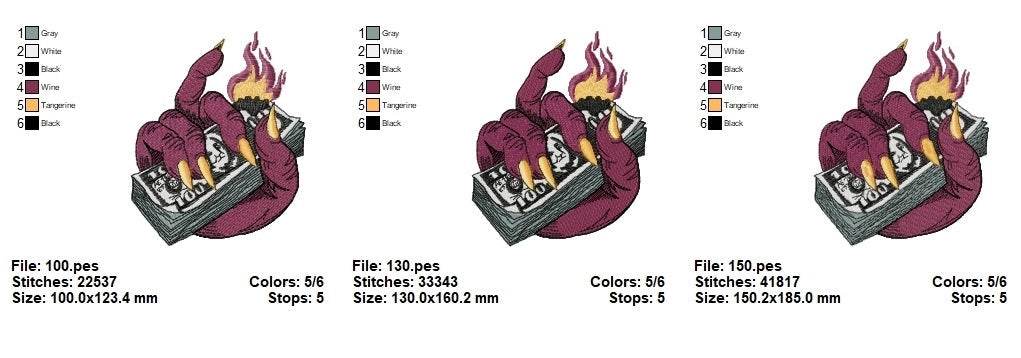 Bad Money Burning Embroidery Design – 3 Sizes - Image 2