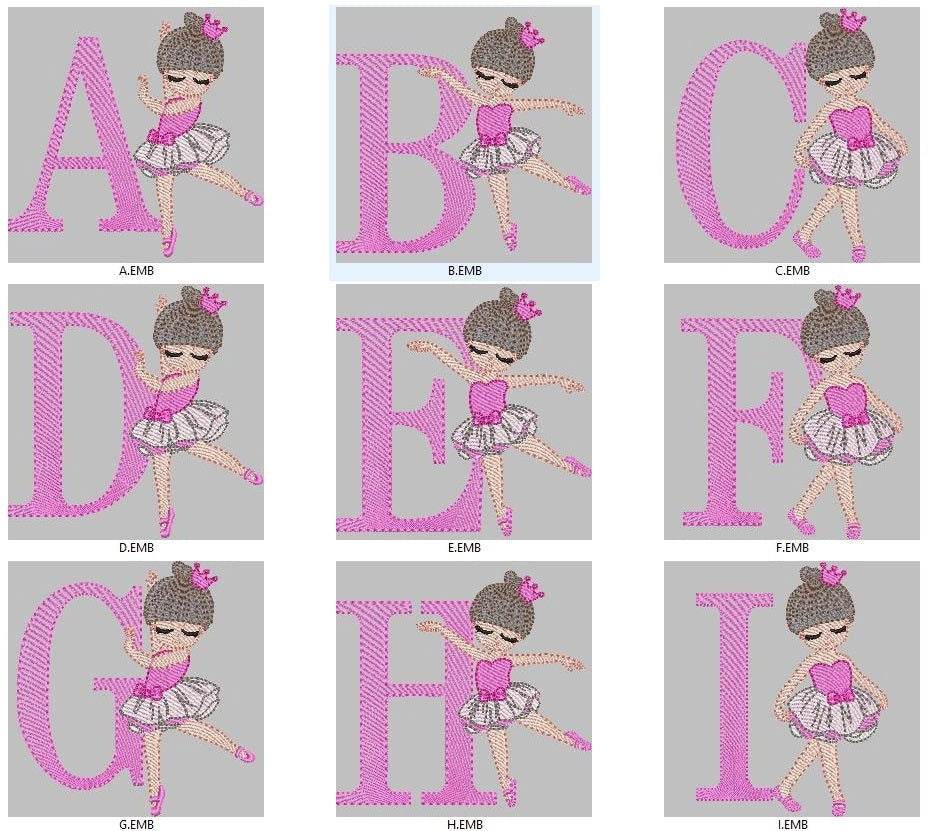 Ballet Dancer Alphabet Embroidery Collection (A to Z) - Image 2