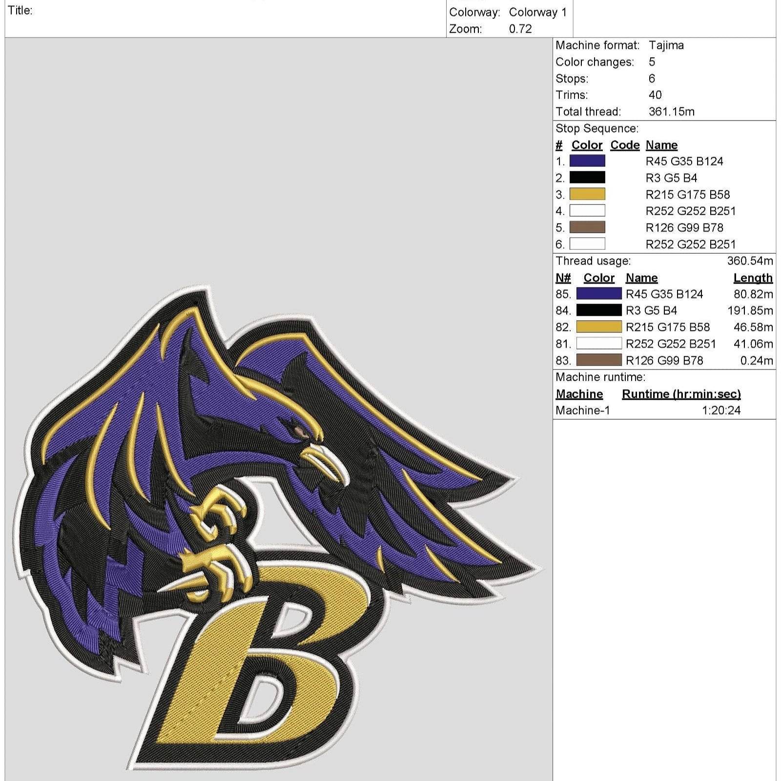 Baltimore Ravens 2 : Embroidery Design - Image 3