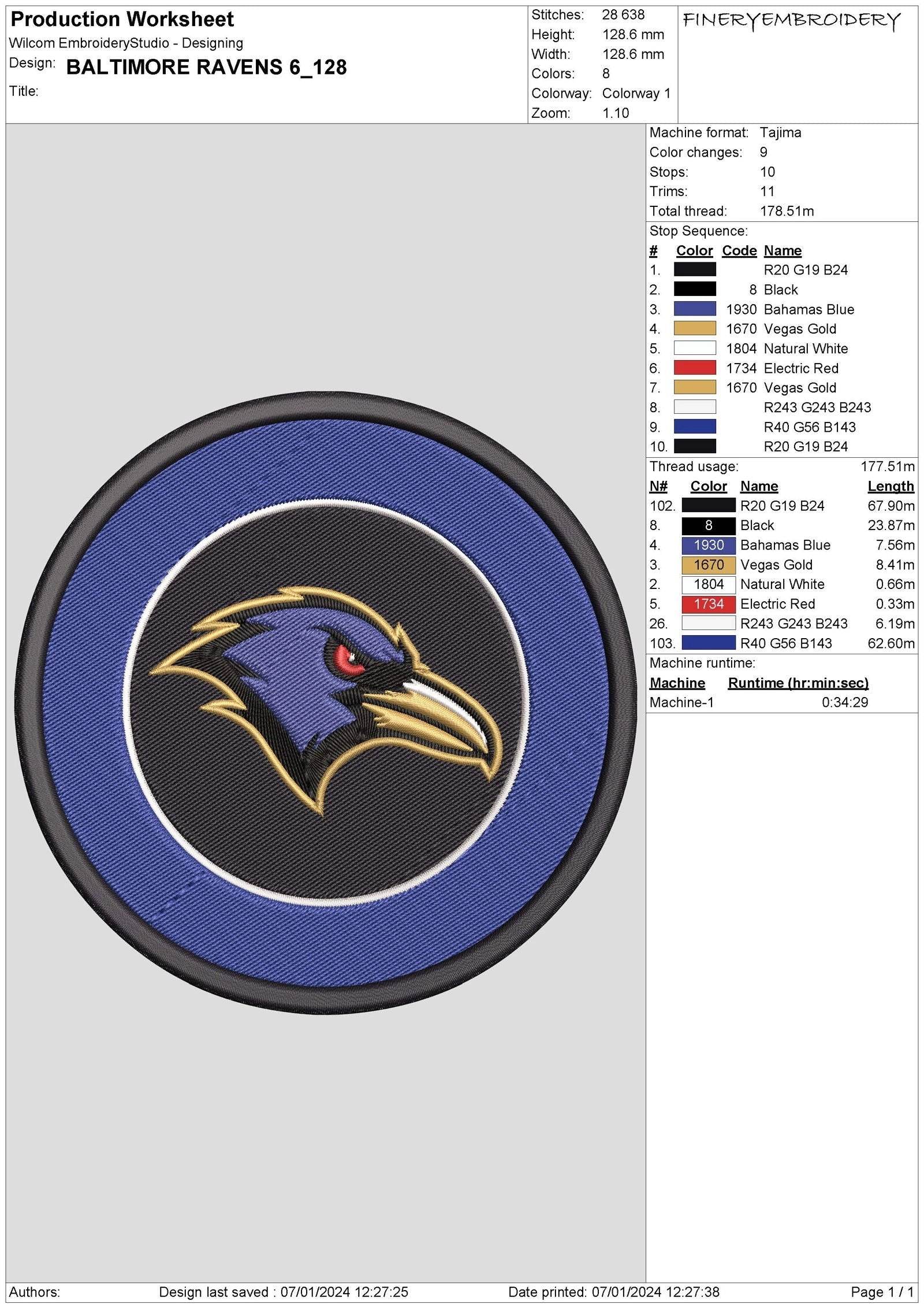 Baltimore Ravens 6 : Embroidery Design - Image 4