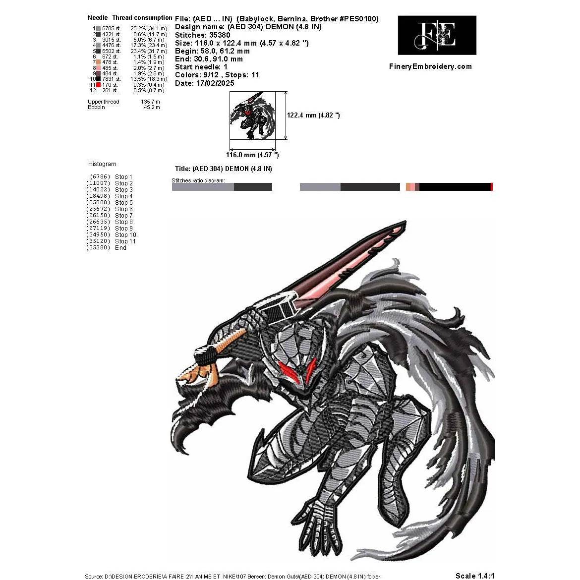 Berserk Demon Guts Embroidery Design – Dark Slayer Form - Image 2