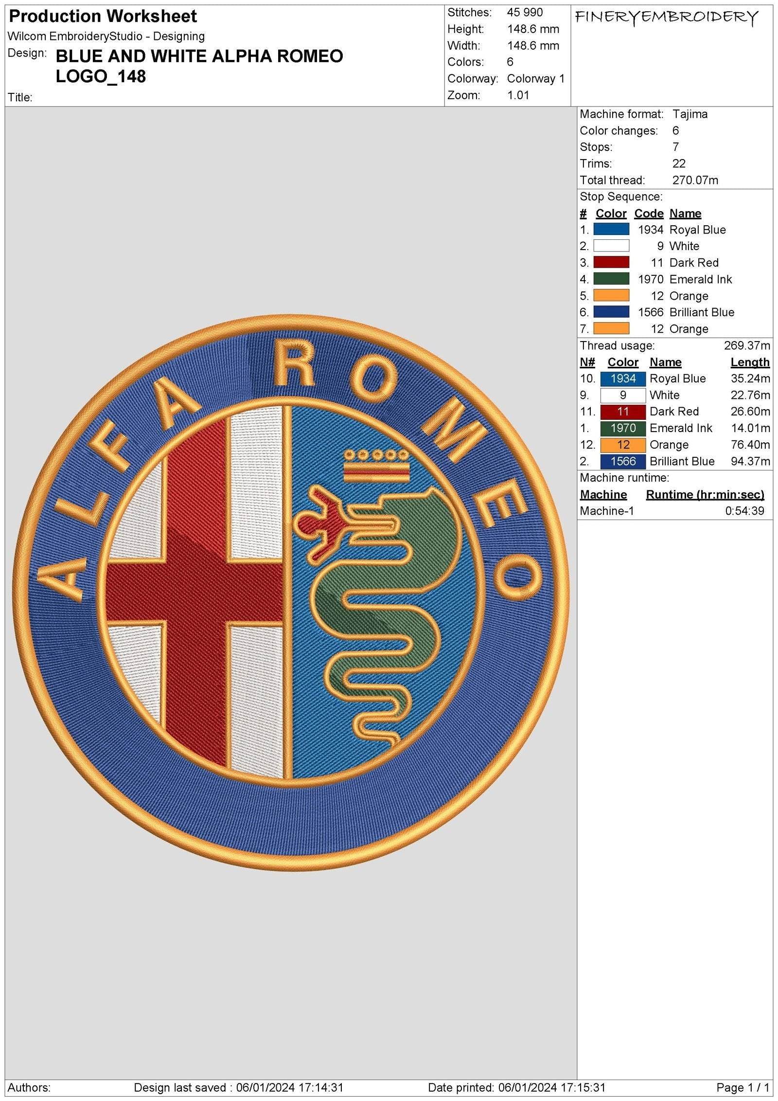 Blue and White Alpha Romeo Logo - Embroidery Design - Image 3