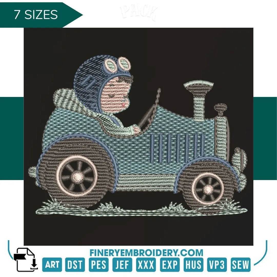 Boy driving a vintage car – 7 Sizes