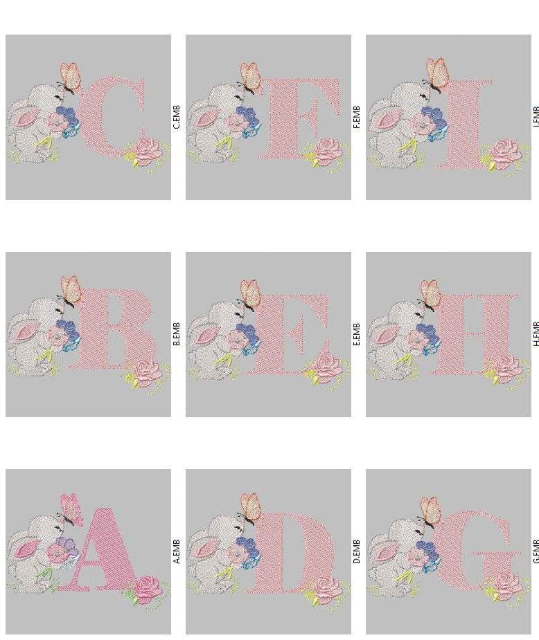 Bunny & Floral Alphabet Embroidery Pack – Cute Springtime Monogram Letters - Image 2