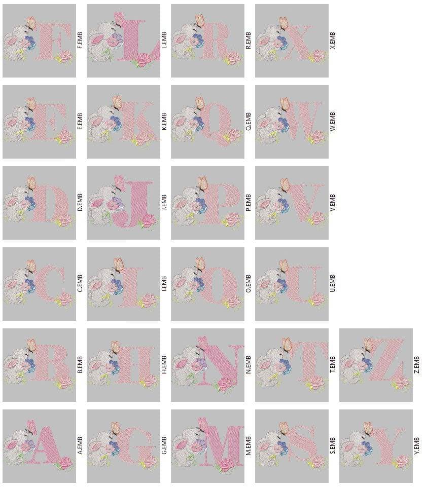 Bunny & Floral Alphabet Embroidery Pack – Cute Springtime Monogram Letters - Image 3