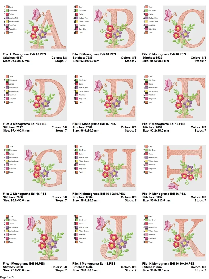 Butterfly Bloom Monogram Embroidery Alphabet Set - Image 2