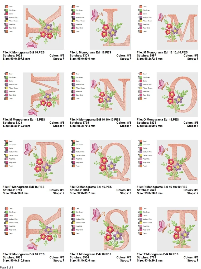 Butterfly Bloom Monogram Embroidery Alphabet Set - Image 3