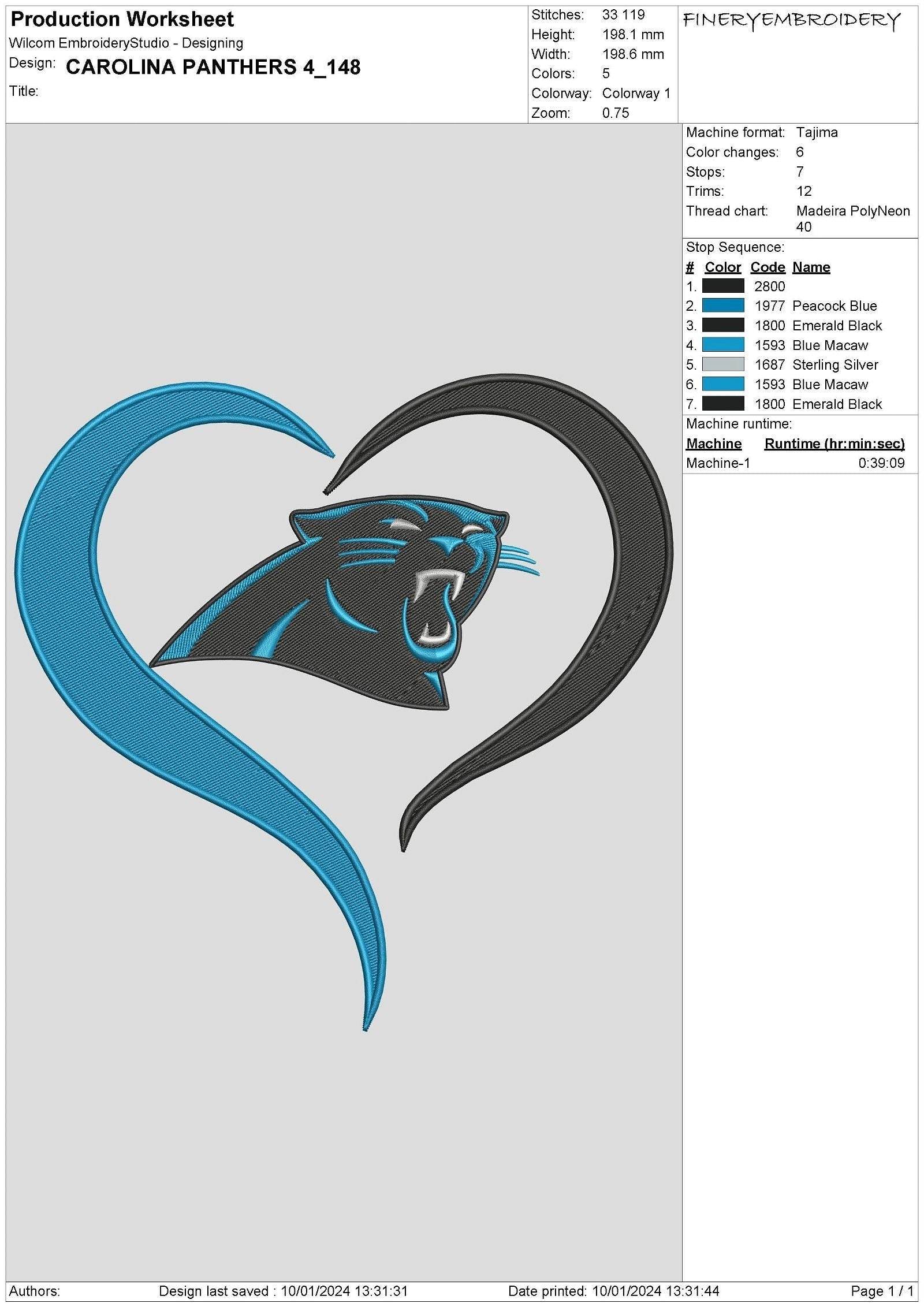 Carolina Panthers 4 : Embroidery Design - Image 3