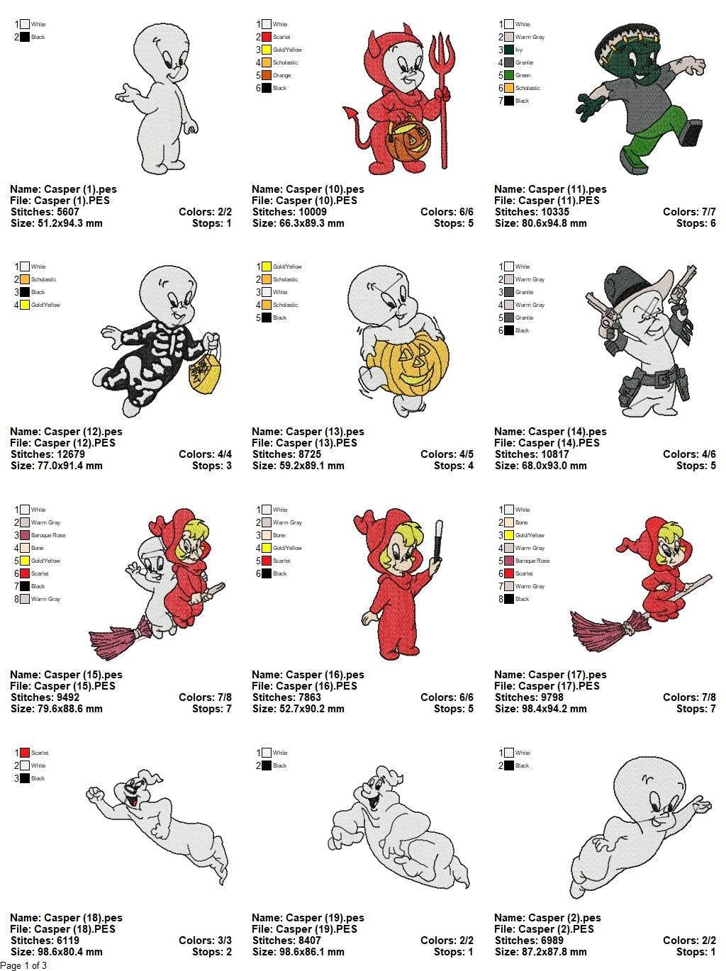 Casper the Friendly Ghost - Pack of 33 Designs Embroidery Design - Image 3