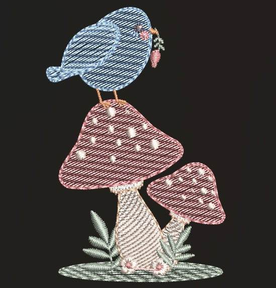 Charming blue bird on mushroom  – 7 Sizes - Image 3