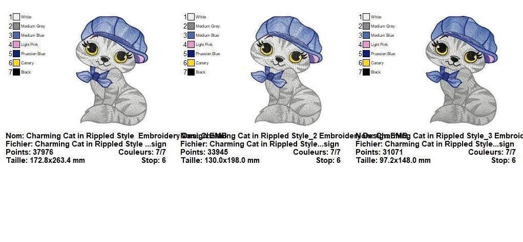 Charming Cat in Rippled Style – Embroidery Design - Image 3