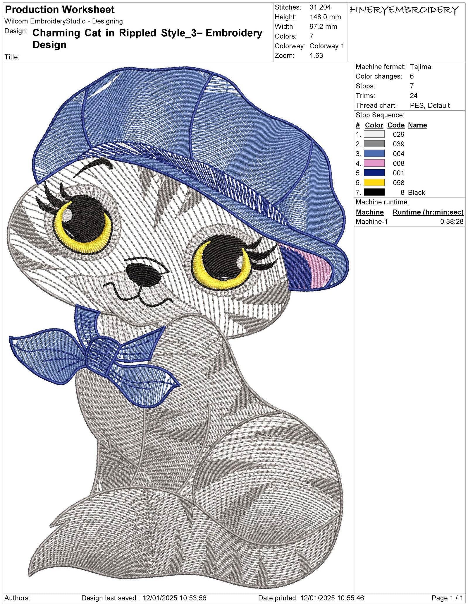 Charming Cat in Rippled Style – Embroidery Design - Image 4