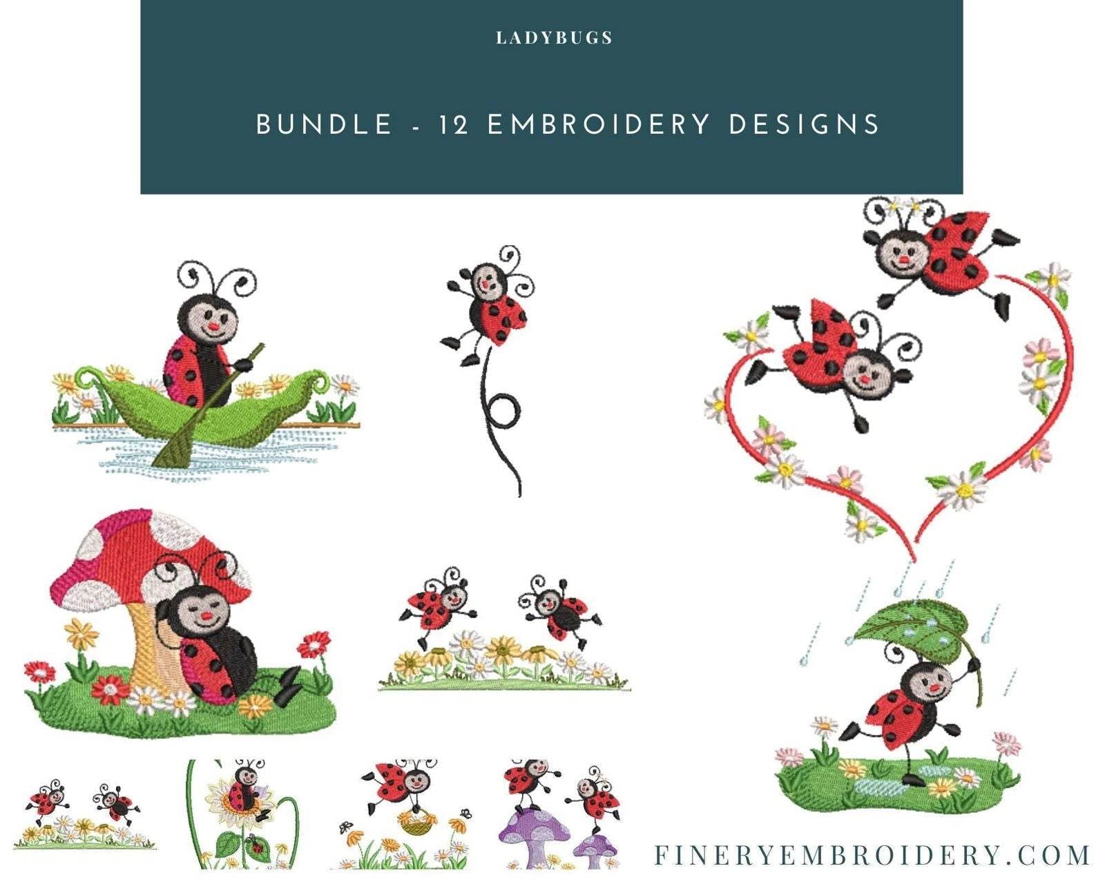 Charming Ladybugs - Pack of 12 Designs - Embroidery Designs - Image 4