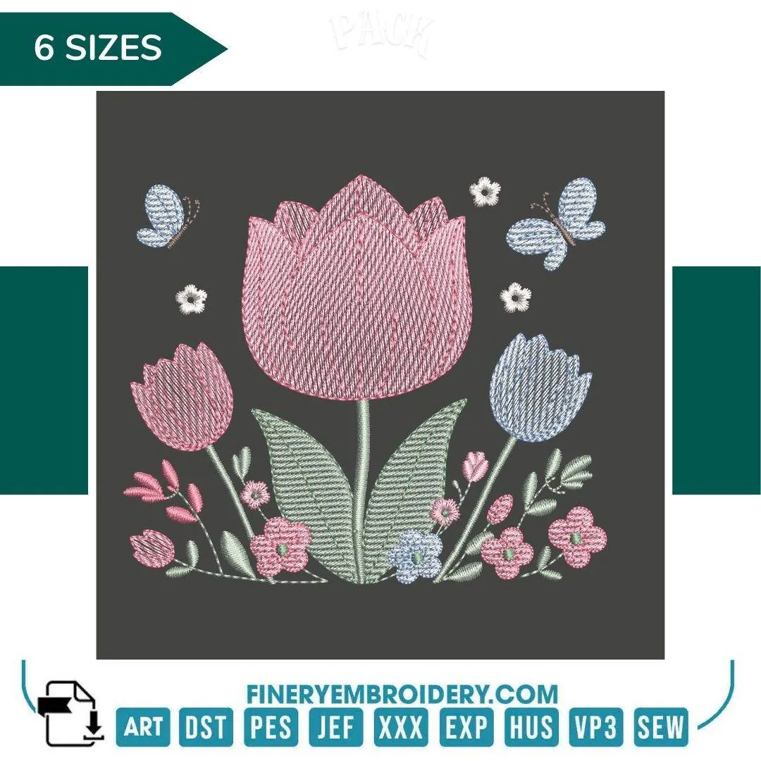 Charming Tulip Embroidery Design | FineryEmbroidery