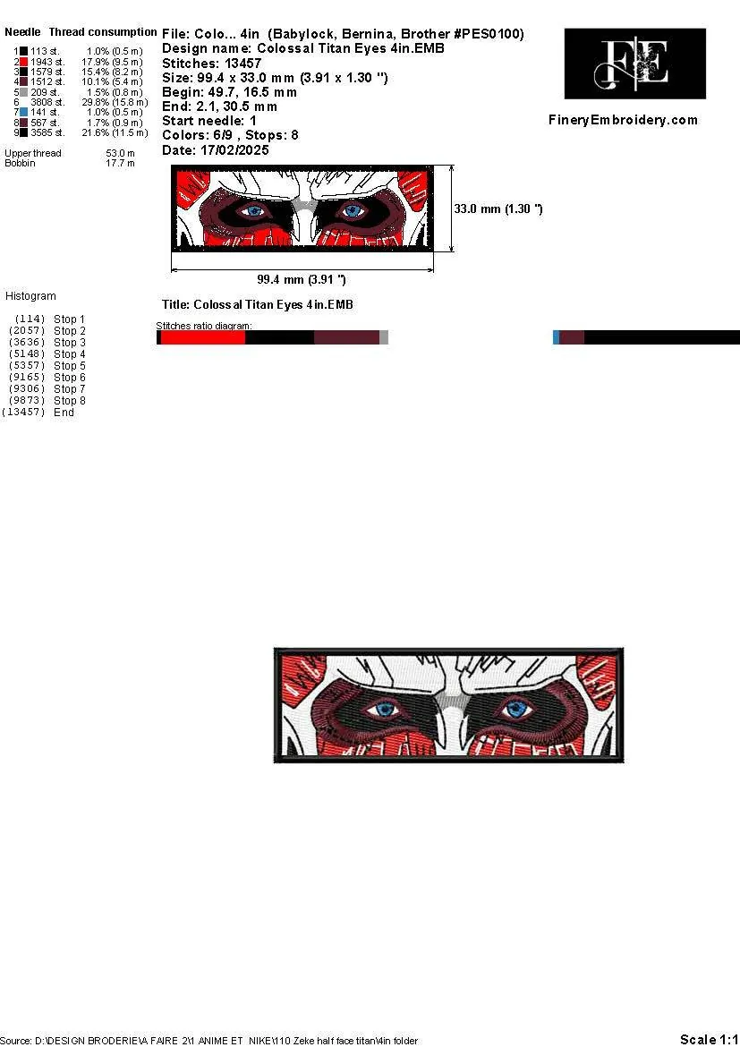 Colossal Titan Eyes Embroidery Design – Intimidating Gaze - Image 2