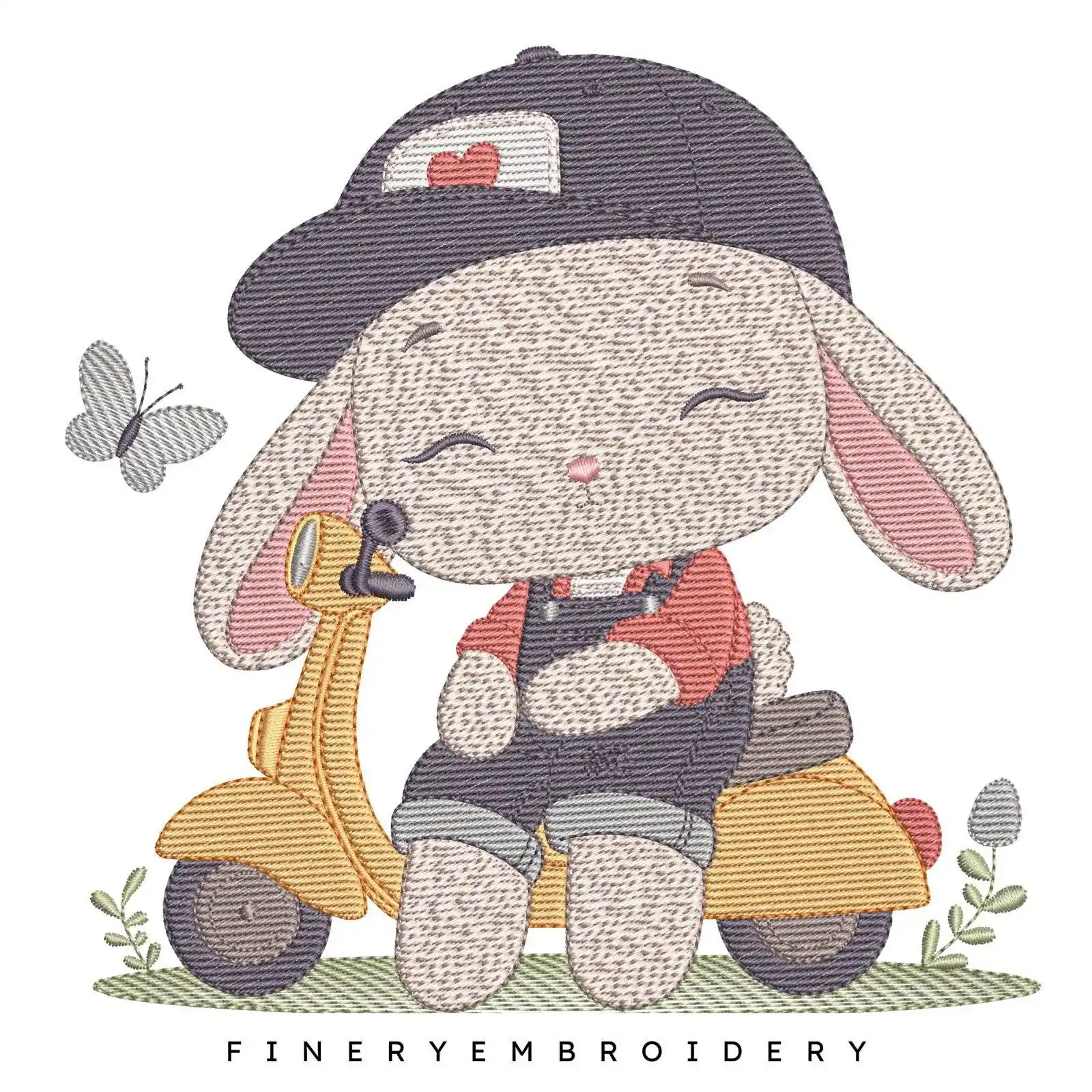 Cool Bunny on Scooter Embroidery Design - 7 Sizes | FineryEmbroidery - Image 2