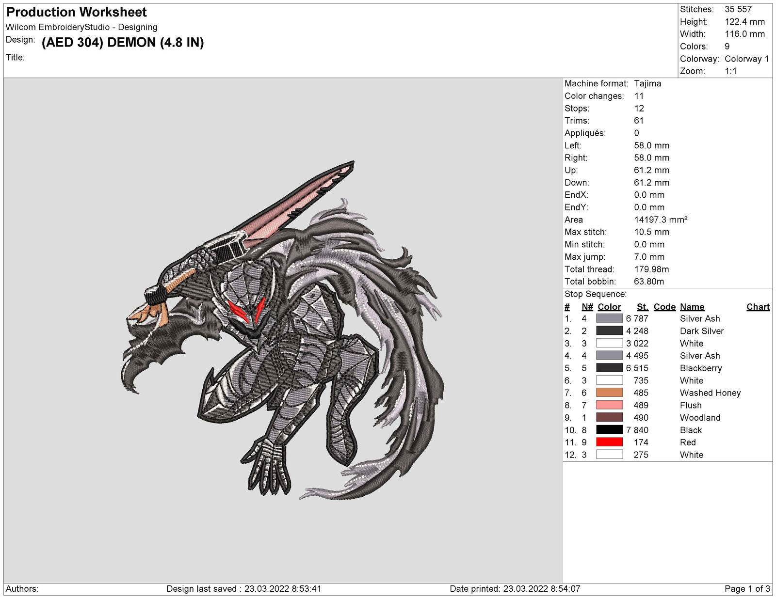 Demon Embroidery Design - Image 2