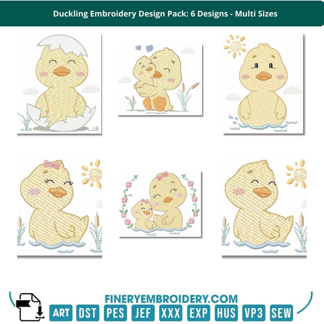 Duckling Embroidery Design Pack: 6 Designs - Multi Sizes