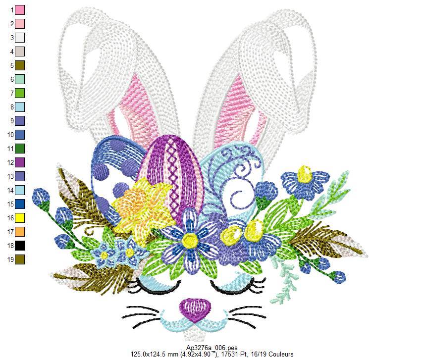 Easter Bunny Floral Embroidery Design with Decorative Eggs - Image 2
