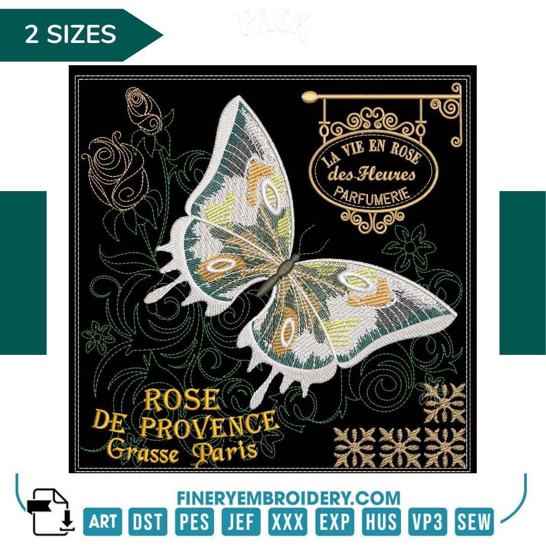 Elegant Butterfly Embroidery Design - Les Parfums de Grasse, France - 2 Sizes - Image 4