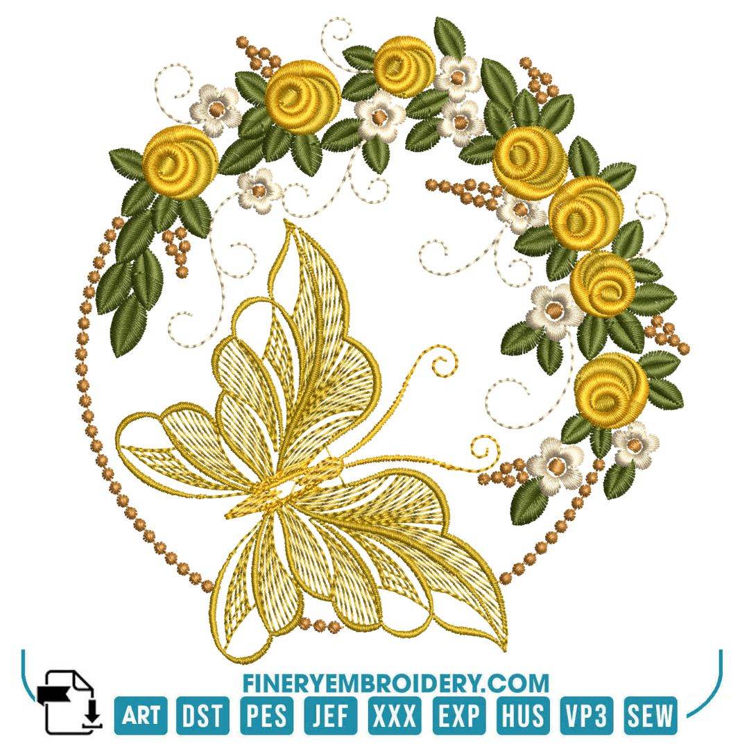 Elegant Floral and Butterfly Embroidery Design - Image 2