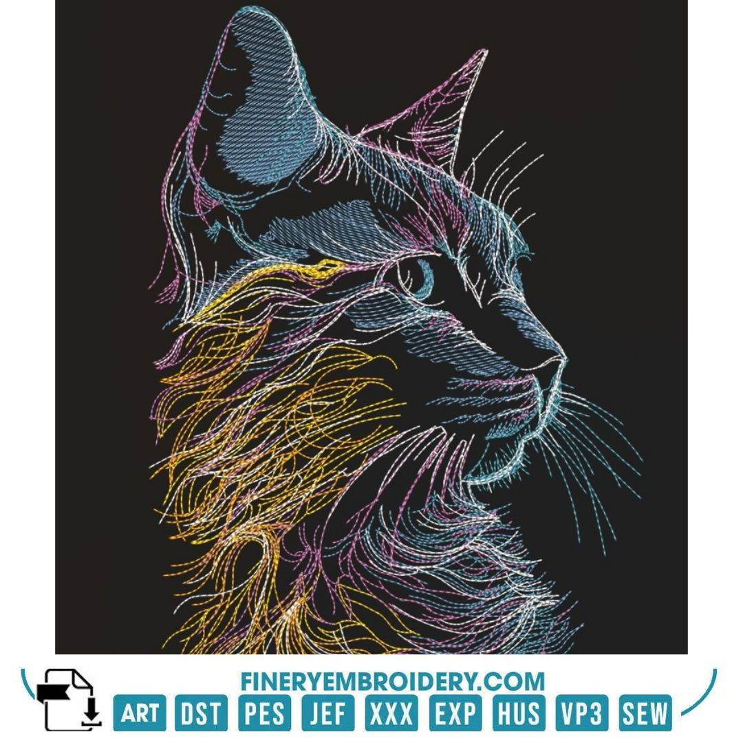Elegant Multicolor Cat Embroidery Design - 7 Sizes- Embroidery Design - Image 2