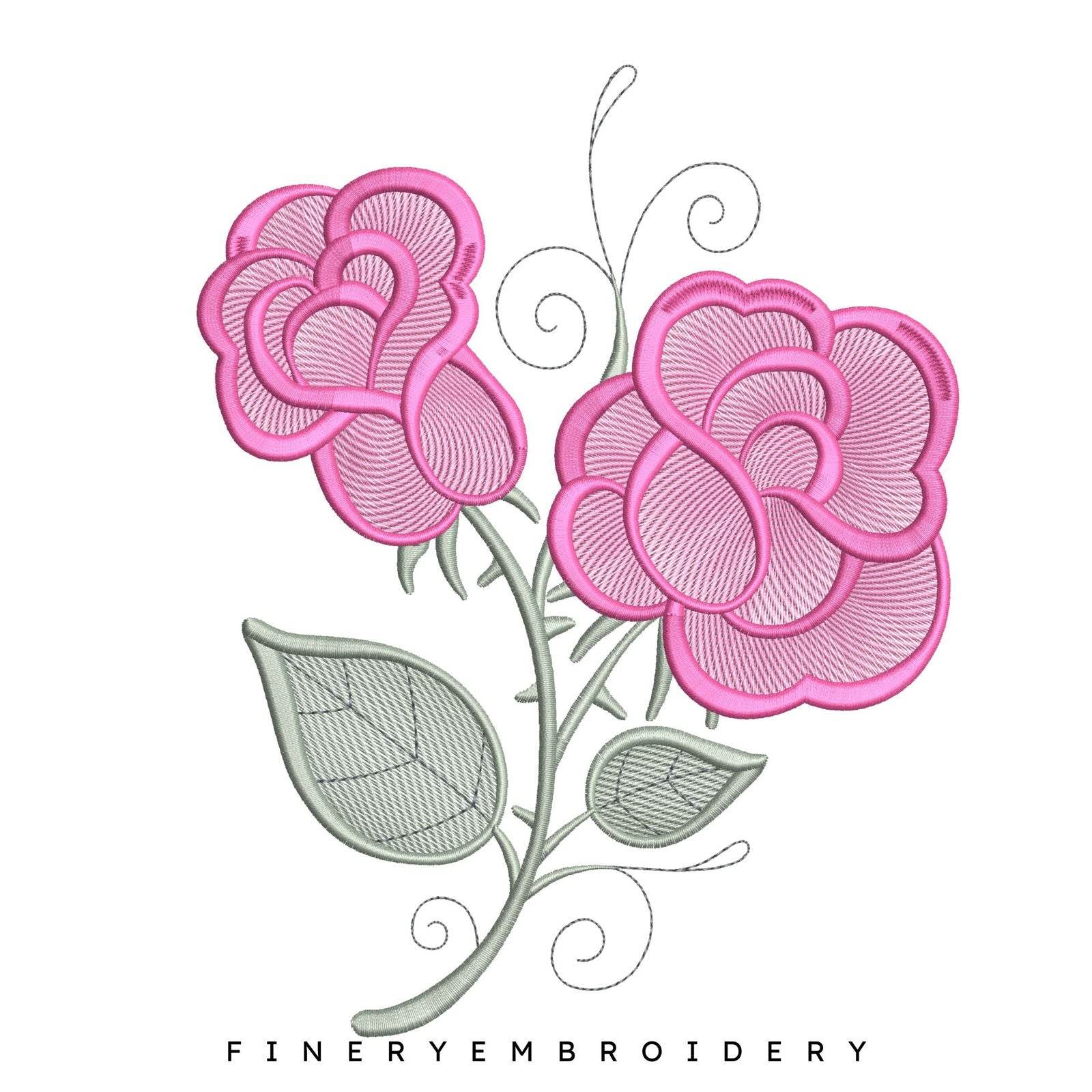 Elegant Pink Roses Embroidery Design - 7 Sizes Available | FineryEmbroidery - Image 2