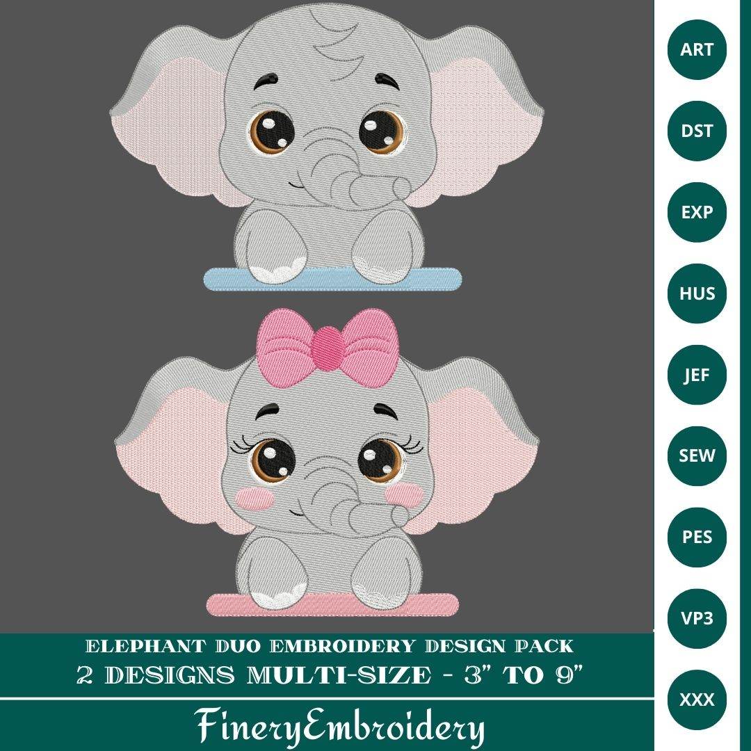 Elephant Duo Embroidery Design Pack