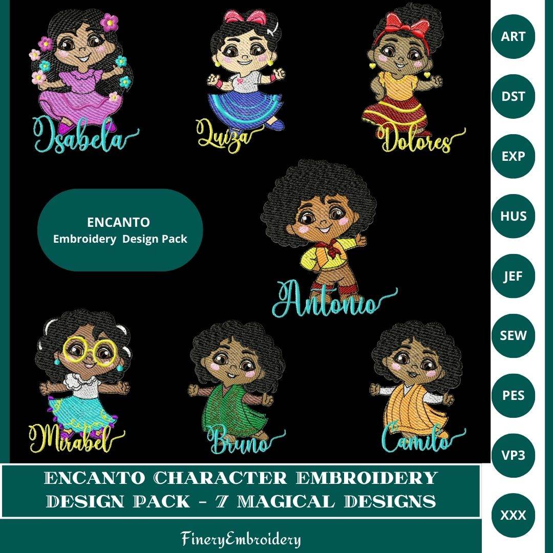 Encanto Character Embroidery Design Pack – 7 Magical Designs Multi Sizes