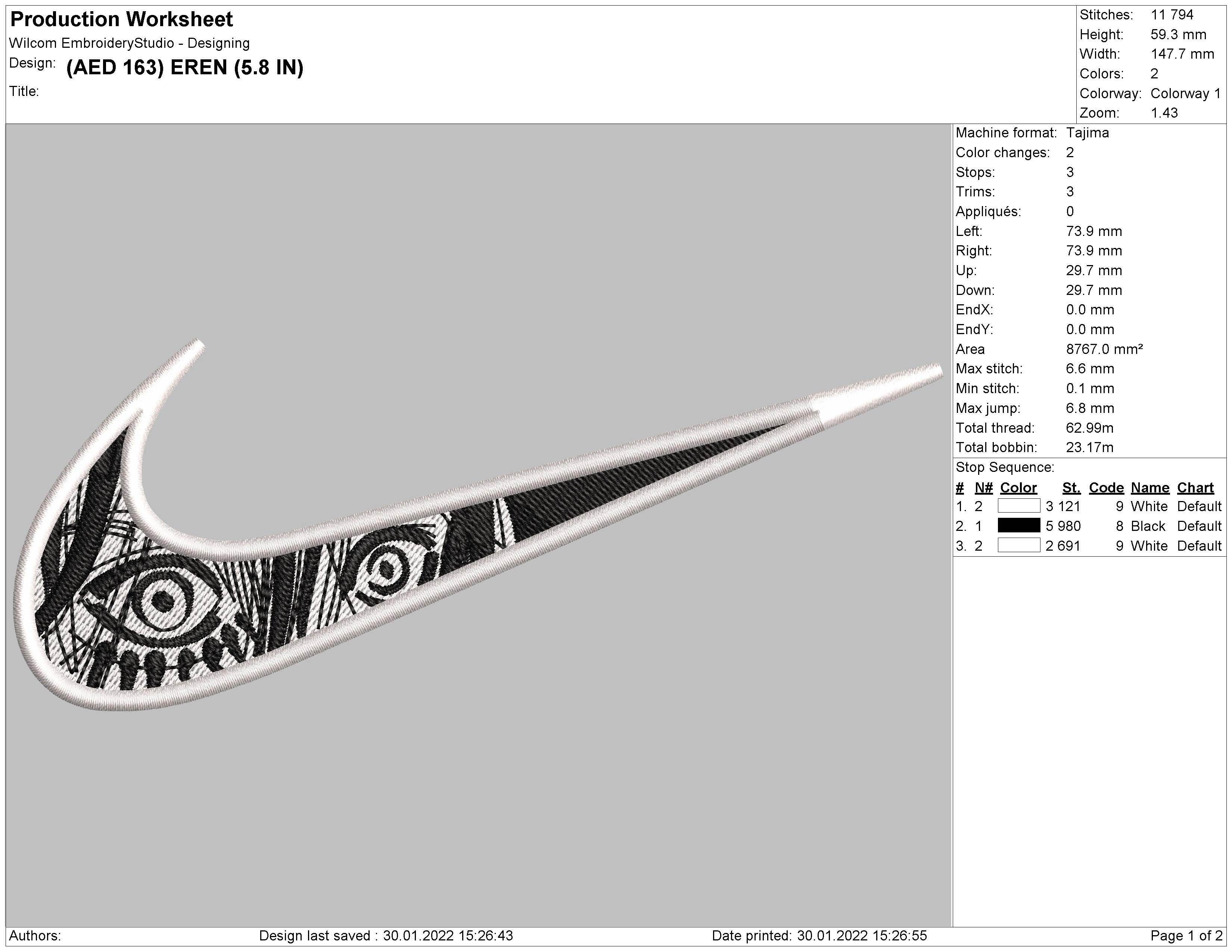 Eren Eyes Nike Swoosh Embroidery Design - Nike Eren Eyes Embroidery Design - Image 2