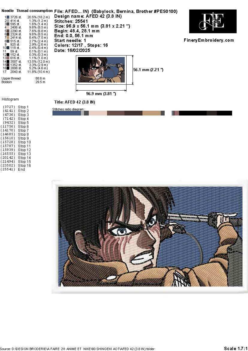 Eren Yeager Embroidery Design – Attack on Titan Intensity - Image 2