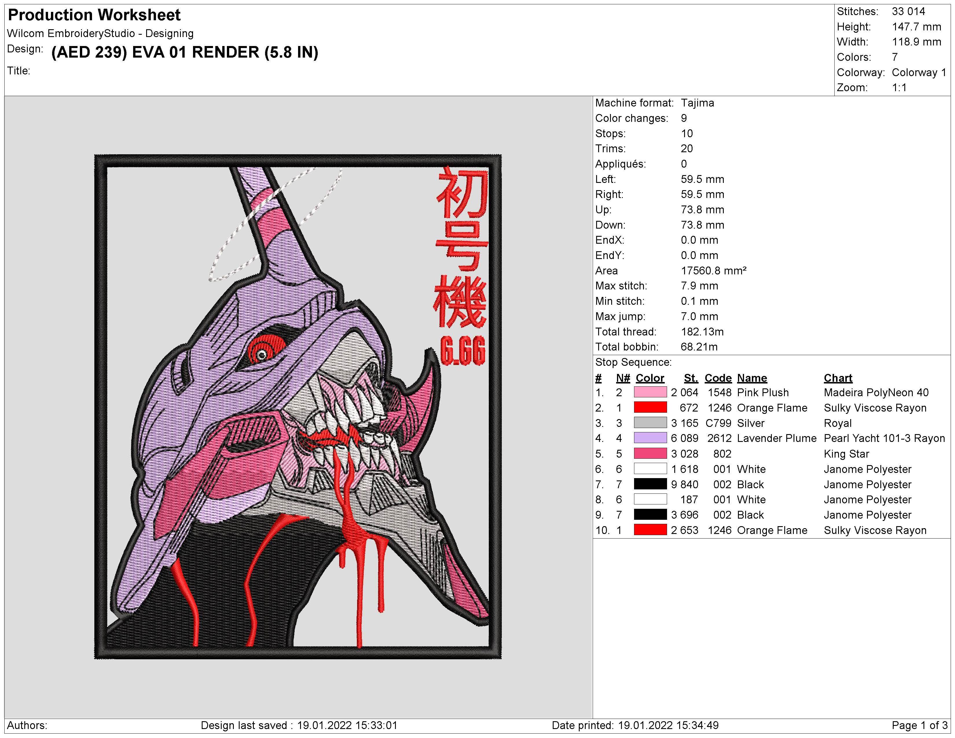Evangelion Unit-01 Embroidery Design – Neon Genesis Evangelion - Image 2