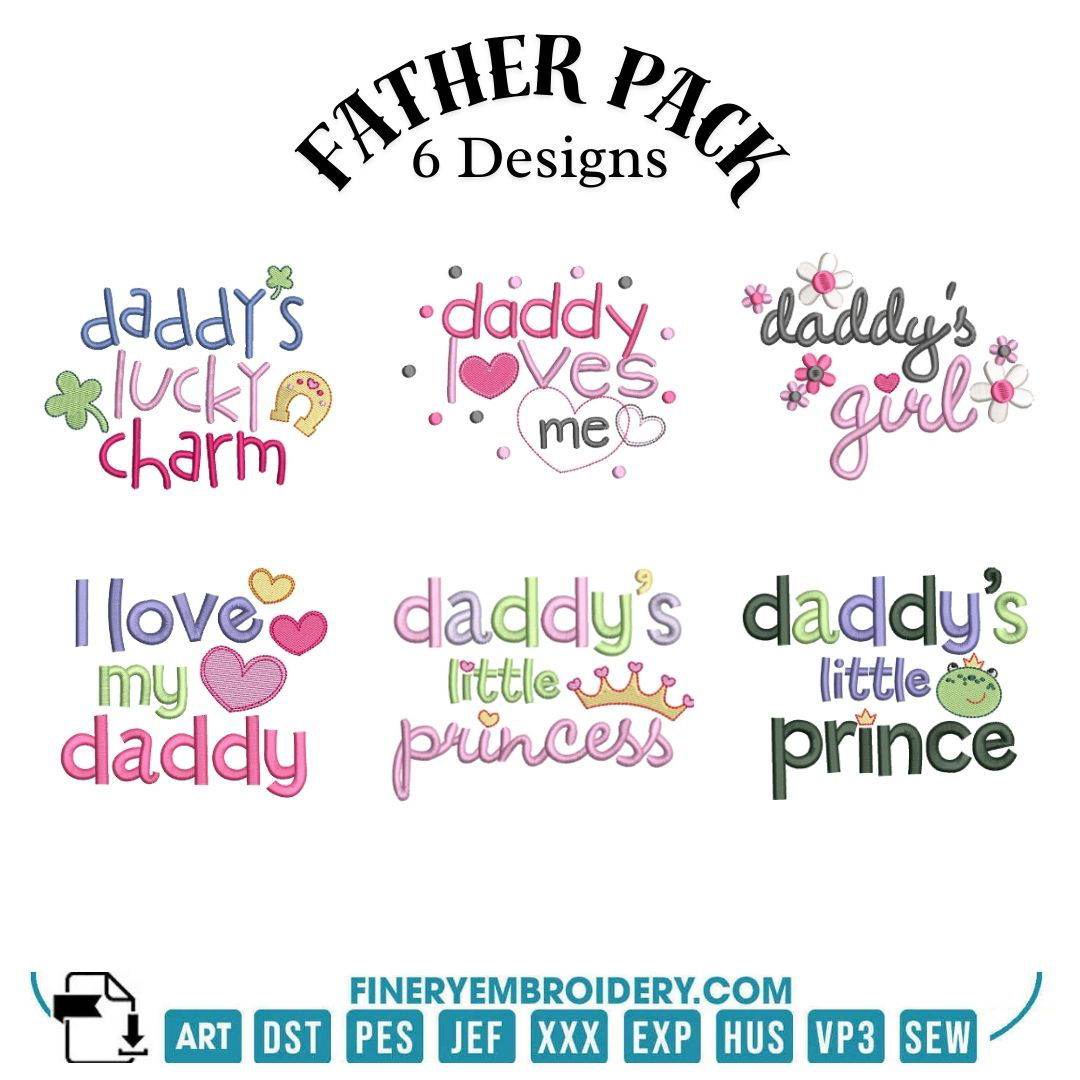 Father's Day Embroidery Pack - 6 Designs - 2 sizes