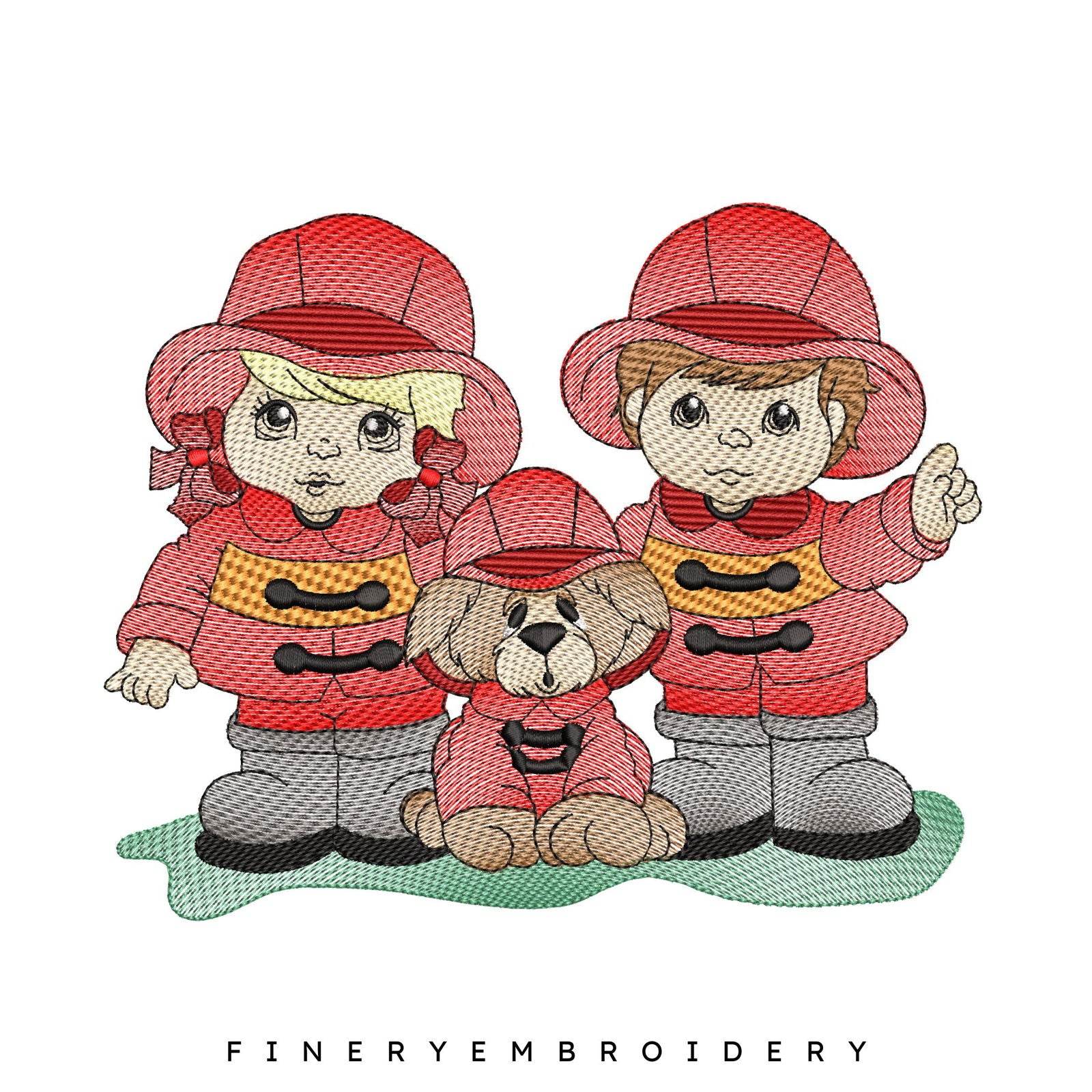 Firefighter Kids and Dog Embroidery Design Pack | FineryEmbroidery - Image 3