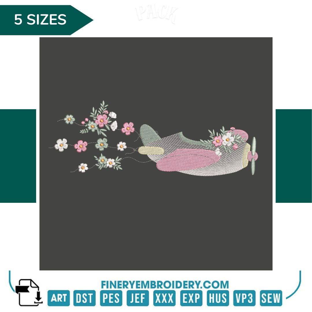 Floral Airplane Embroidery Design  | FineryEmbroidery
