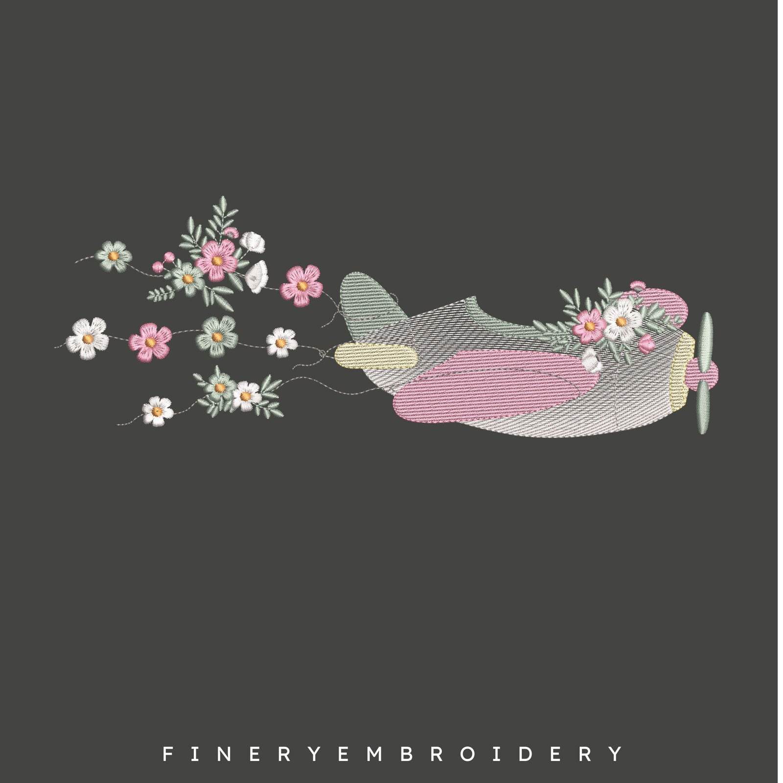 Floral Airplane Embroidery Design  | FineryEmbroidery - Image 2