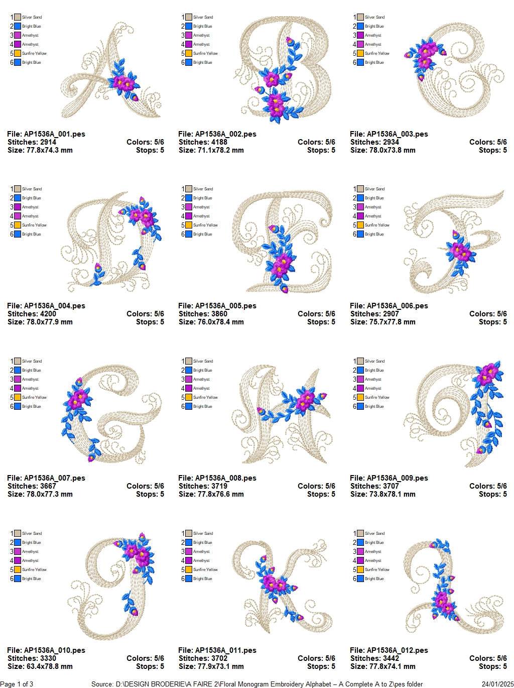 Floral Monogram Embroidery Alphabet – Complete A to Z Set - Image 2