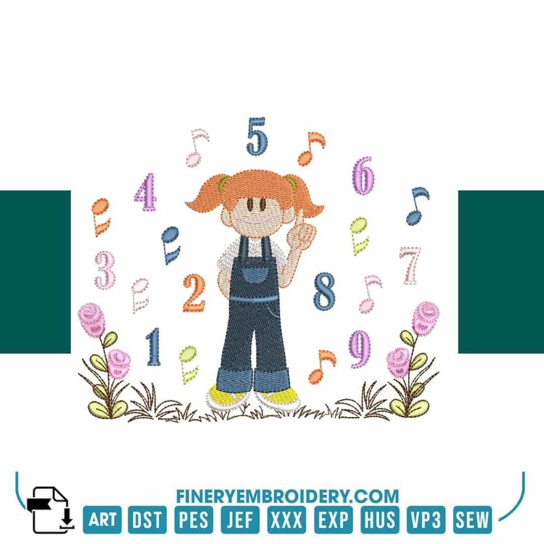Girl cartoon with numbers - Embroidery Design
