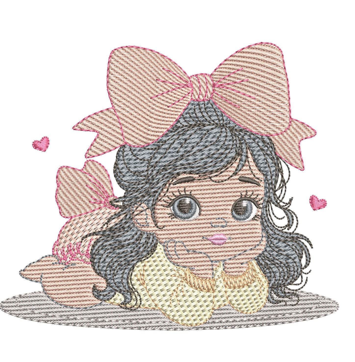 Girl with Bow Embroidery Design | FineryEmbroidery - Image 3